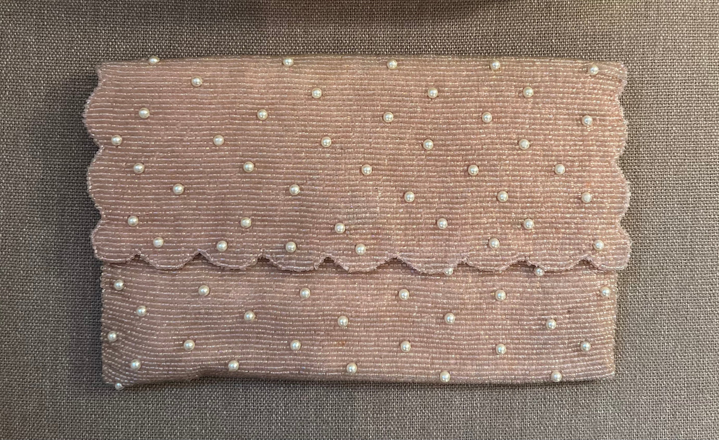 Scallop Pearl Beaded Clutch