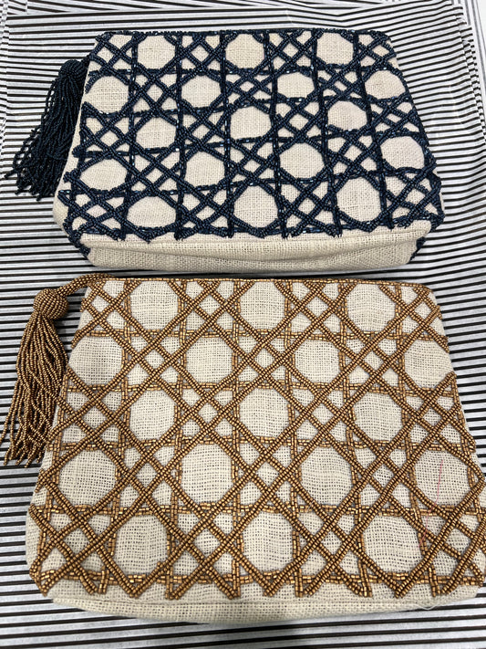 Jute Cane Lattice Bag w/Top Zipper