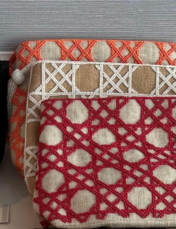 Jute Cane Lattice Bag w/Top Zipper