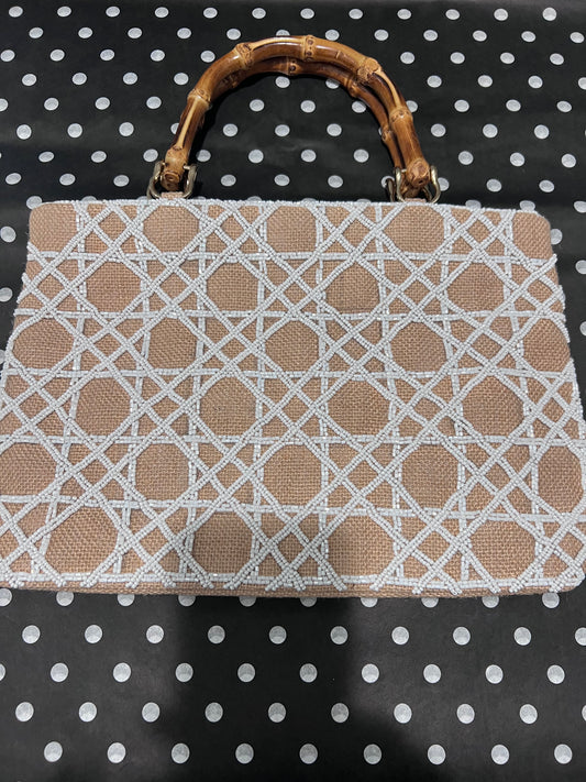 JUTE CANE LATTICE BAG with Bamboo Handle