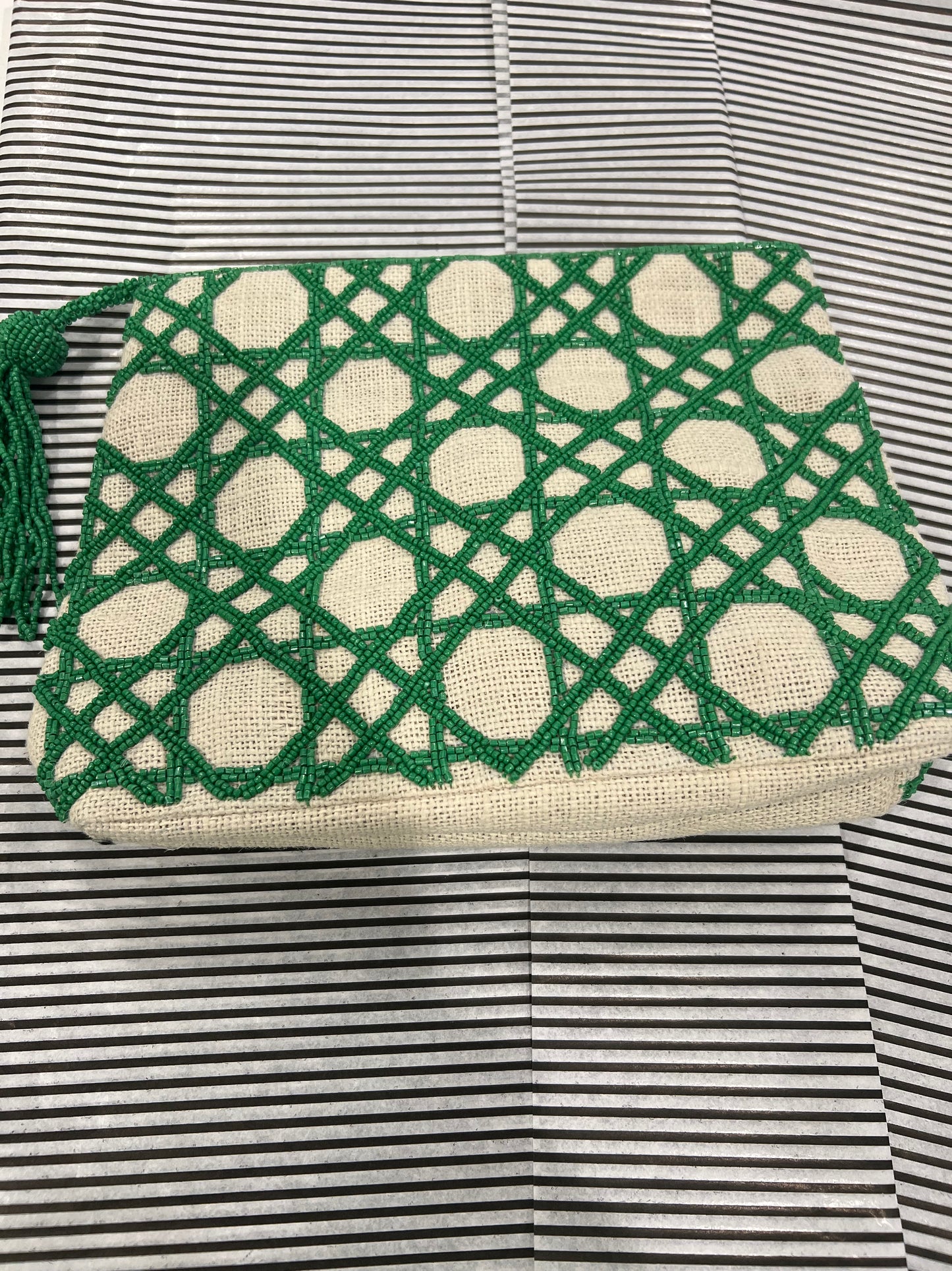 Jute Cane Lattice Bag w/Top Zipper