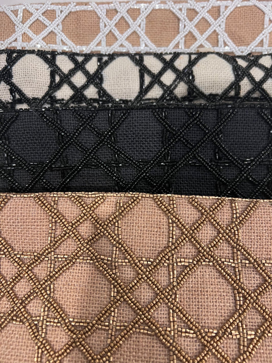 JUTE CANE LATTICE BAG with Bamboo Handle