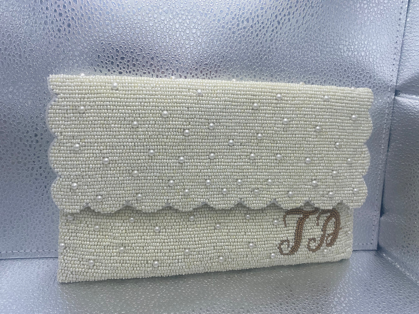 Scallop Pearl Beaded Clutch